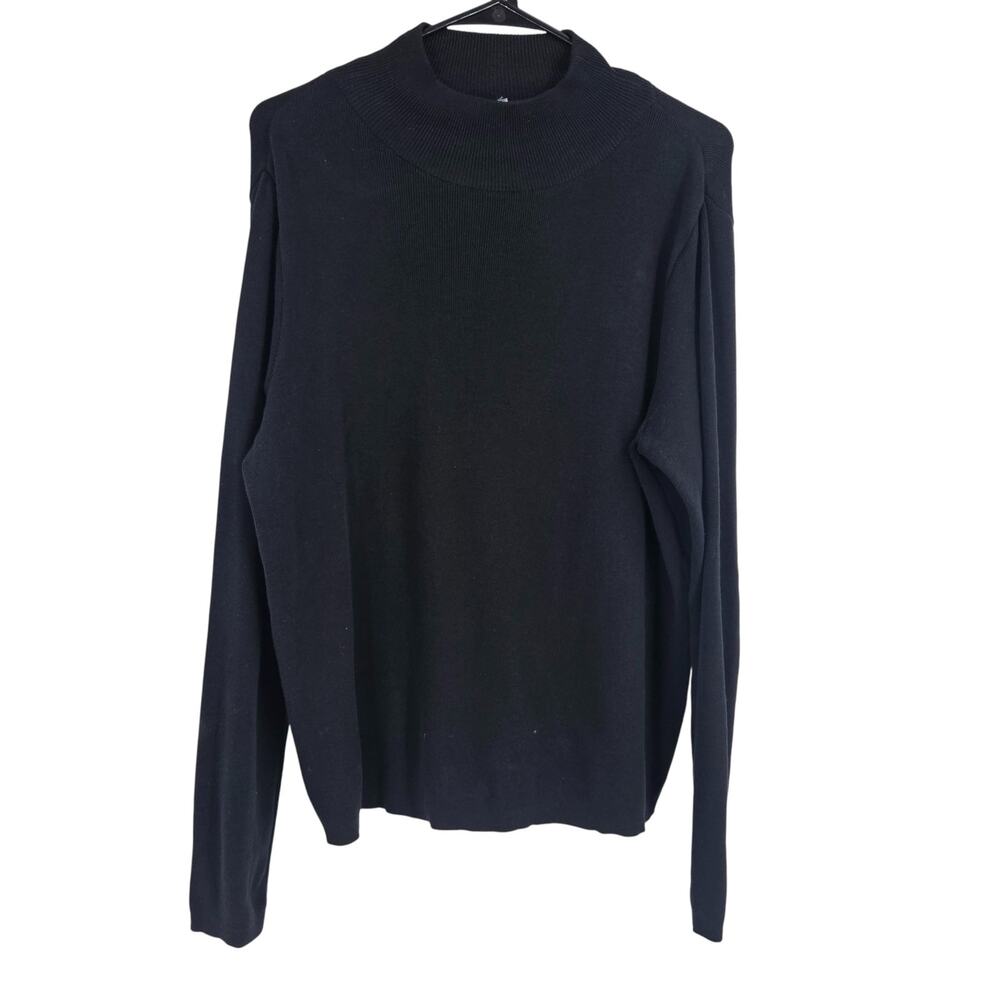 Peruvian Connection Sweater Black Knit Mock Neck Long Sleeve Pullover Size XL